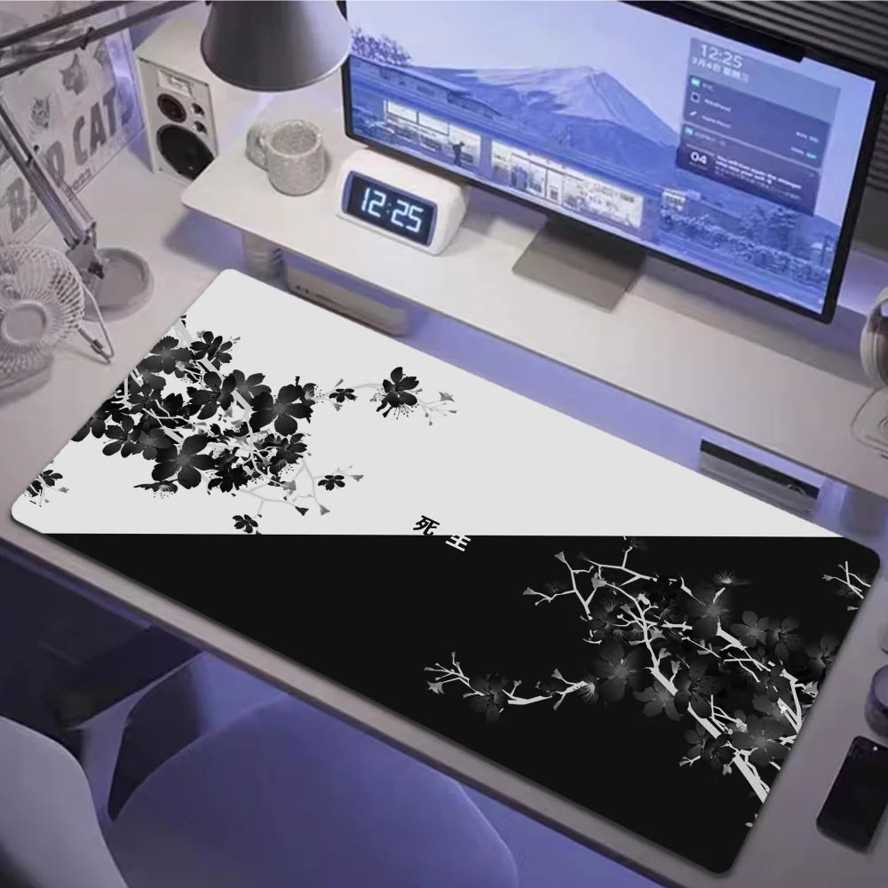 Large XXL Gaming Mousepad Sakura Black While Line 900X400 700X300 Black While Line Desk Mat Anime Theme Keyboard Gamer Mouse Pad