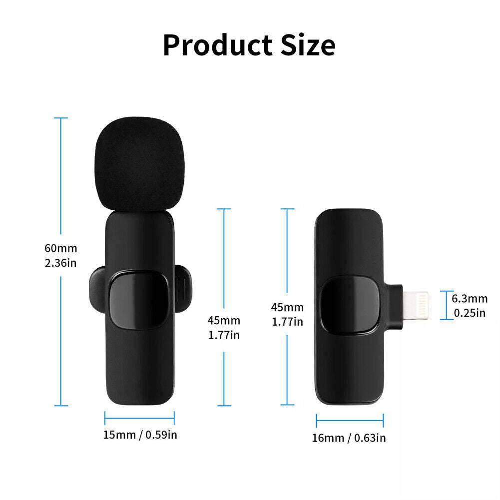 Wireless Lavalier Lapel Microphone Audio Video Recording Mic for Iphone/Android