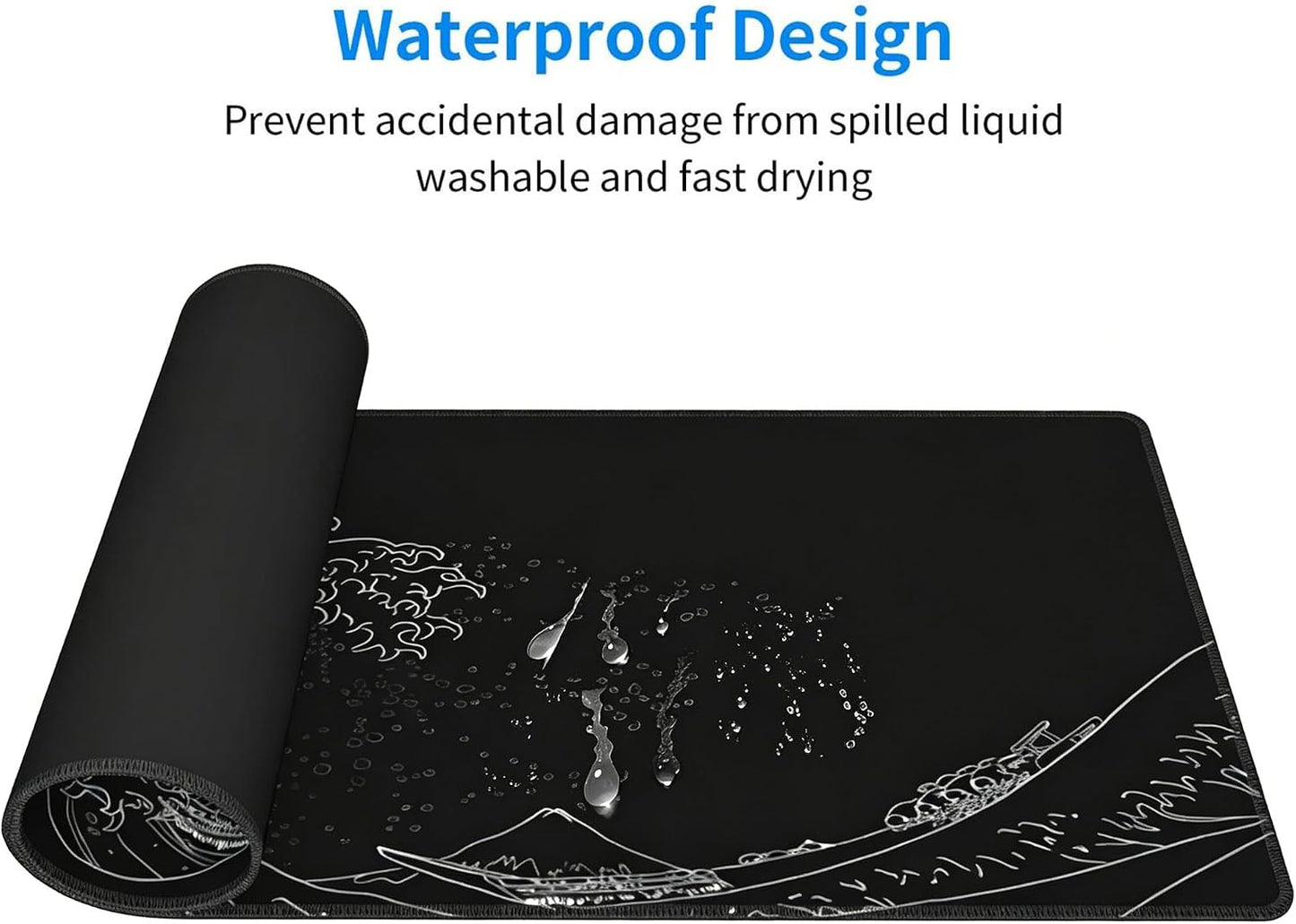 Extended Large Anime Black Mouse Pad the Great Wave off Kanagawa Painting Big Gaming Keyboard Mat XXL Non-Slip Water-Resistant Rubber Base Full Desk Mousepad 3D Pattern