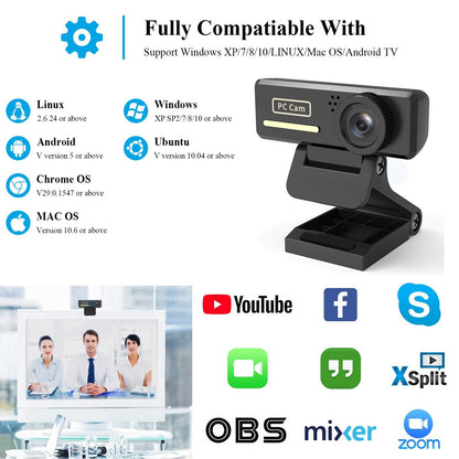 Full HD Webcam USB Autofocus Web Camera with Microphone for PC Laptop NEW UK