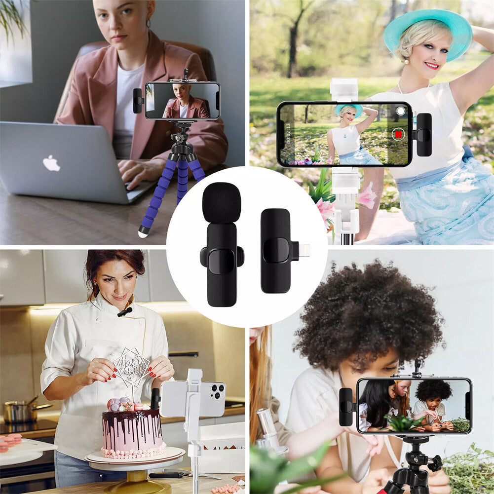 Wireless Lavalier Lapel Microphone Audio Video Recording Mic for Iphone/Android