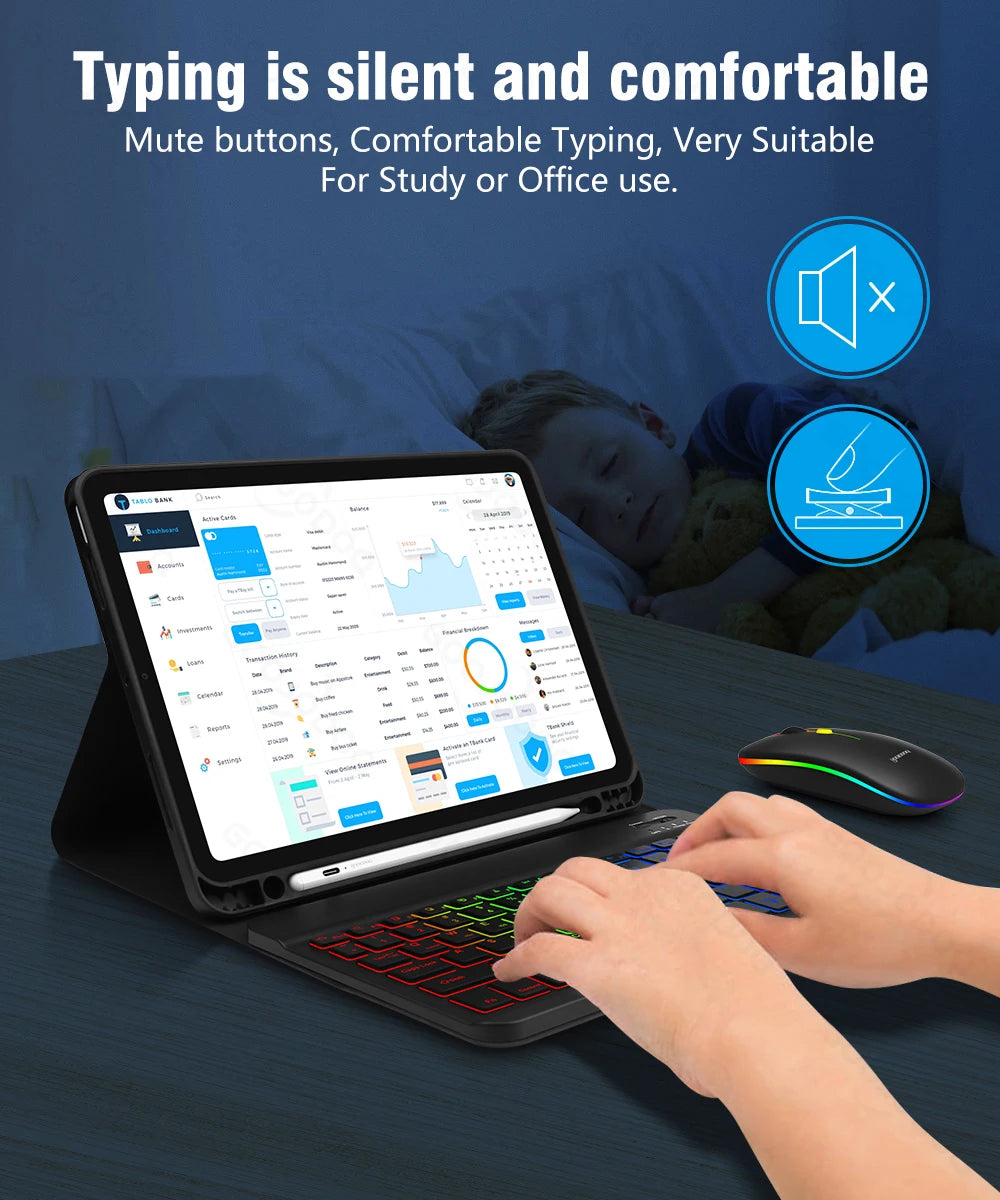 10Inch RGB Backlit Rechargeable Bluetooth Keyboard Wireless Keyboard Bluetooth Mini Keyboard 