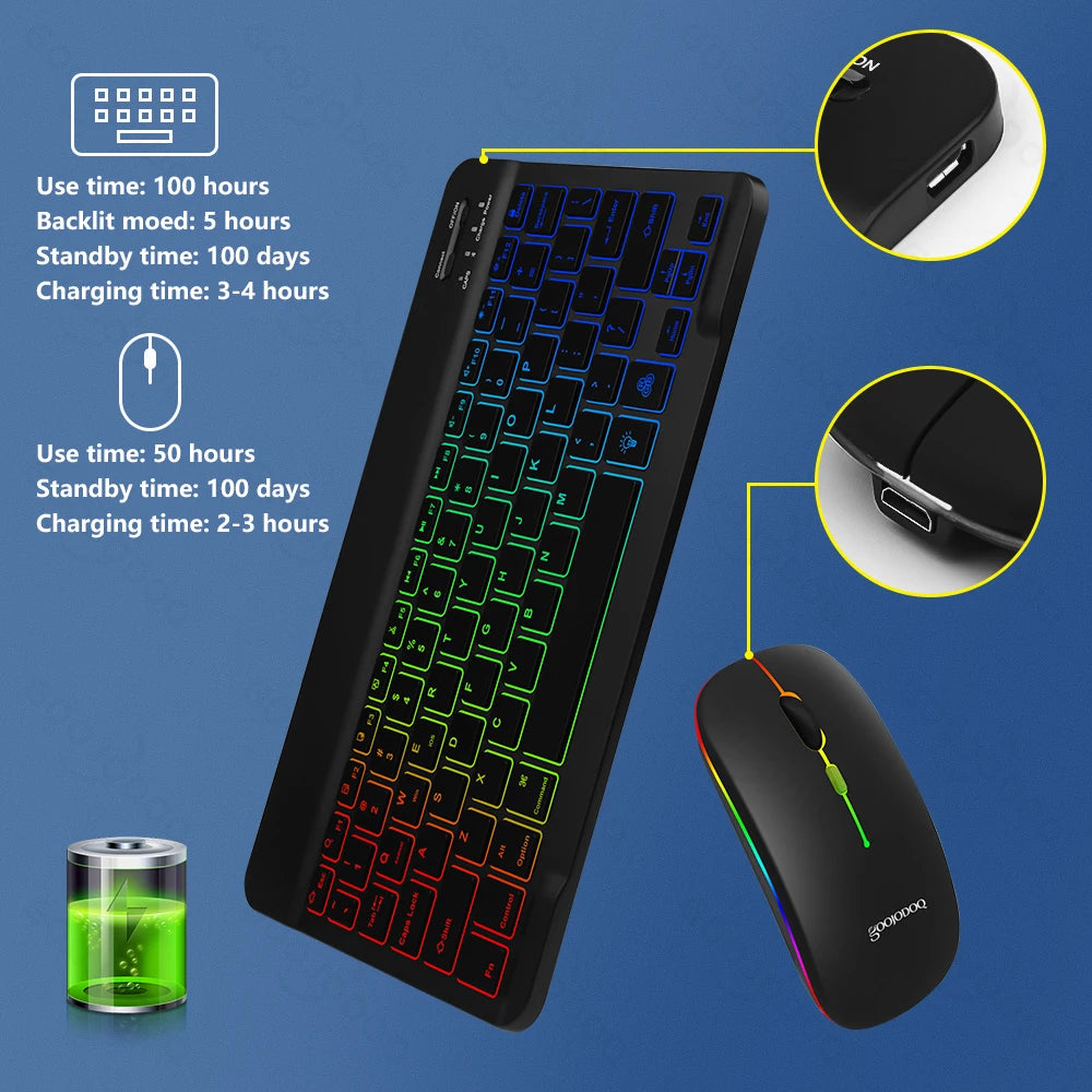 10Inch RGB Backlit Rechargeable Bluetooth Keyboard Wireless Keyboard Bluetooth Mini Keyboard 