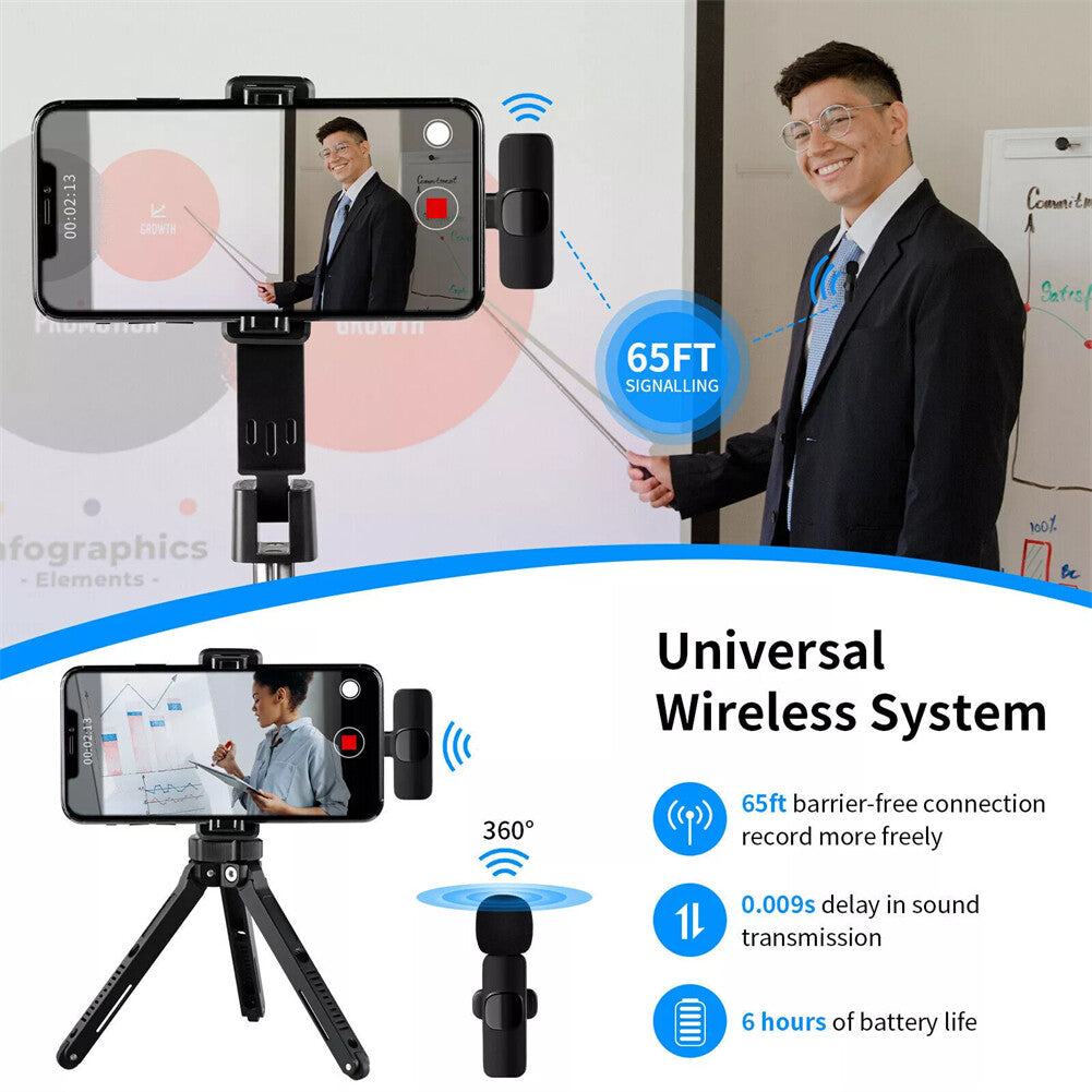 Wireless Lavalier Lapel Microphone Audio Video Recording Mic for Iphone/Android