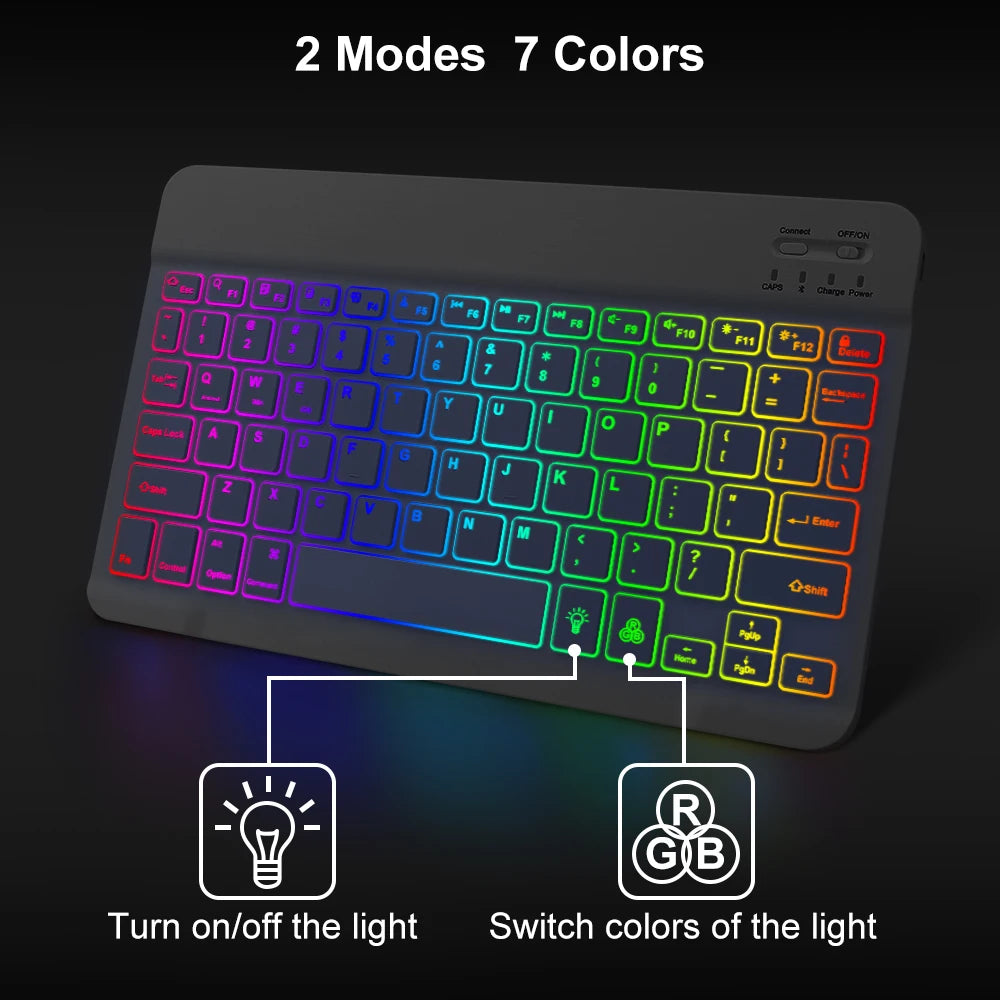 10Inch RGB Backlit Rechargeable Bluetooth Keyboard Wireless Keyboard Bluetooth Mini Keyboard 