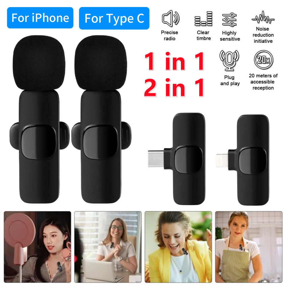 Wireless Lavalier Lapel Microphone Audio Video Recording Mic for Iphone/Android