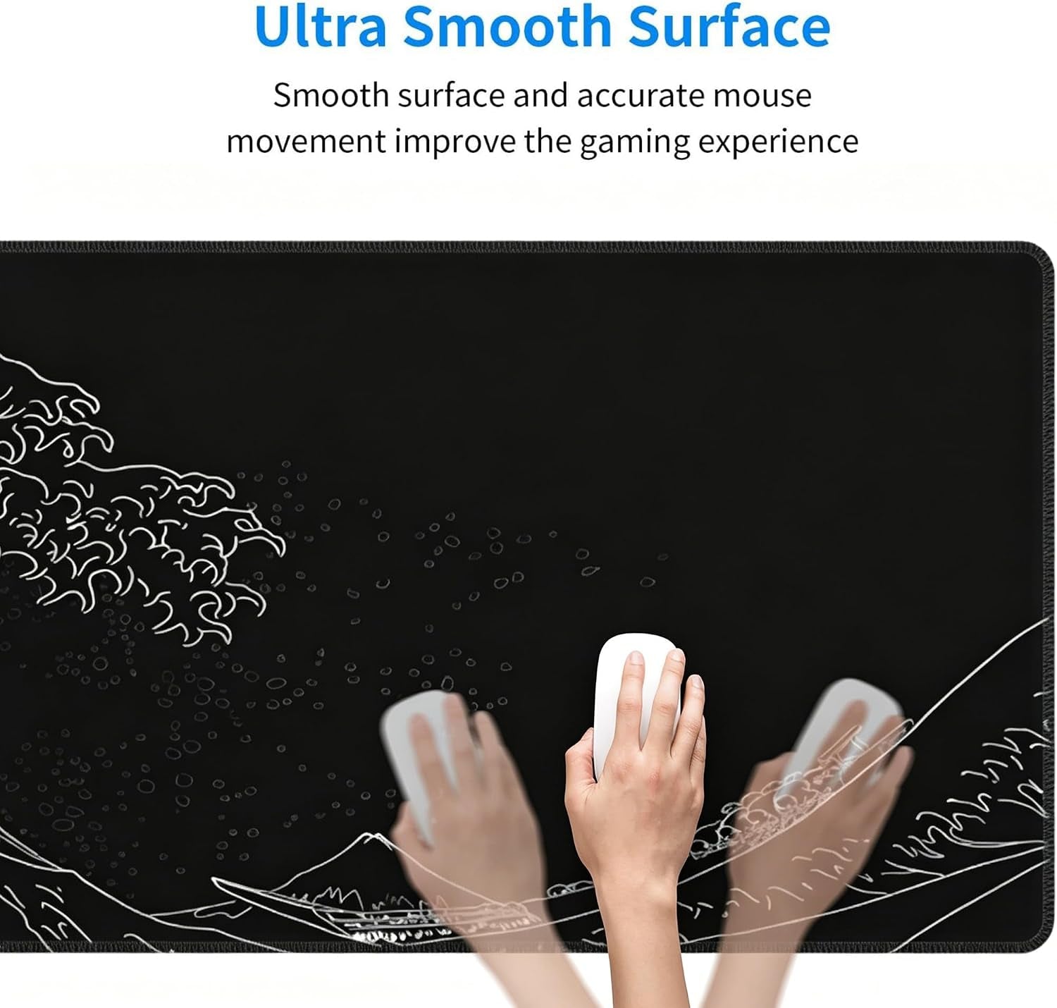 Extended Large Anime Black Mouse Pad the Great Wave off Kanagawa Painting Big Gaming Keyboard Mat XXL Non-Slip Water-Resistant Rubber Base Full Desk Mousepad 3D Pattern