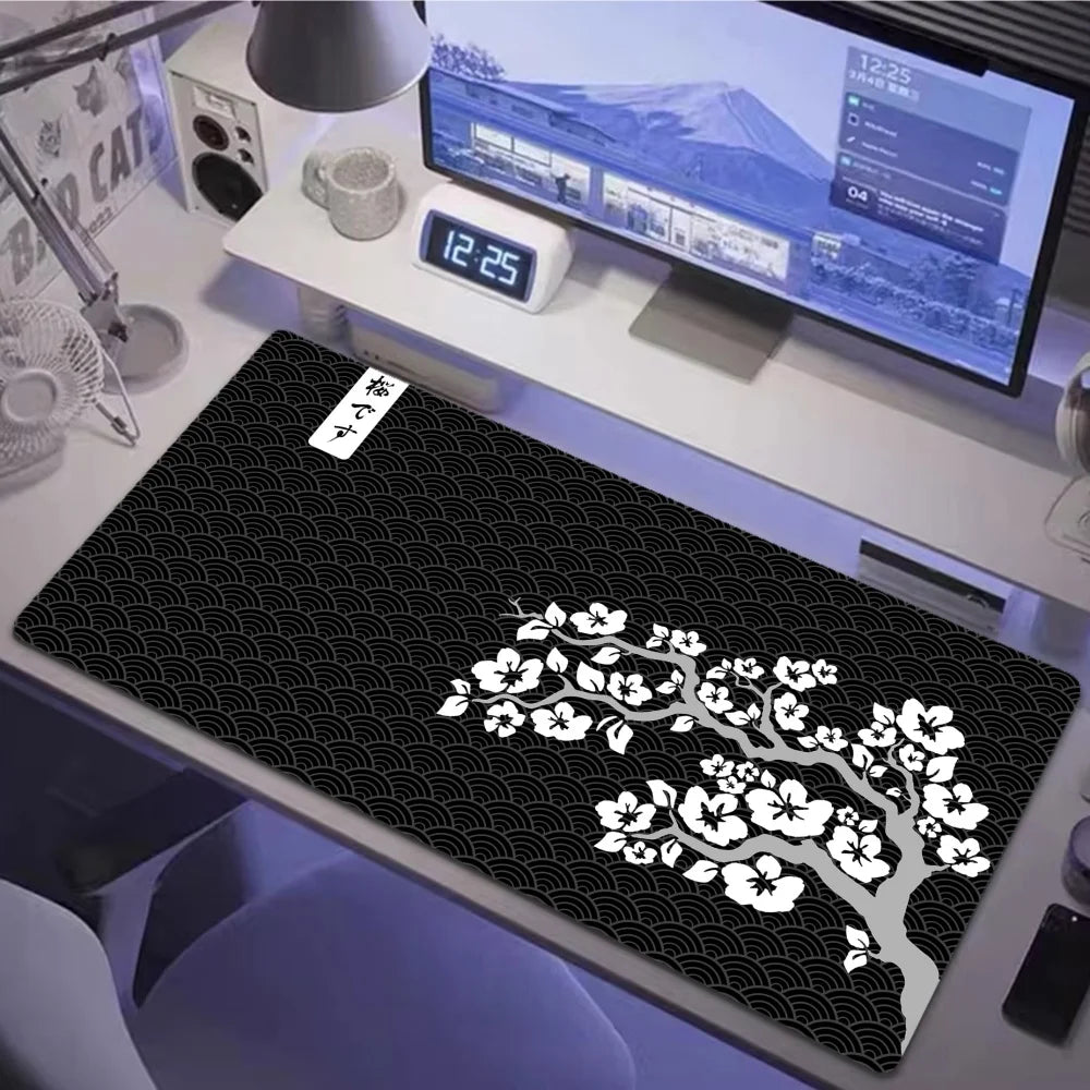 Large XXL Gaming Mousepad Sakura Black While Line 900X400 700X300 Black While Line Desk Mat Anime Theme Keyboard Gamer Mouse Pad