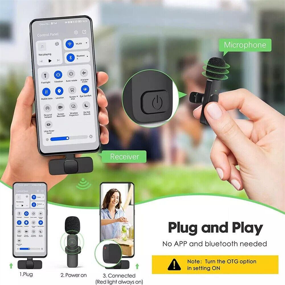 Wireless Lavalier Lapel Microphone Audio Video Recording Mic for Iphone/Android