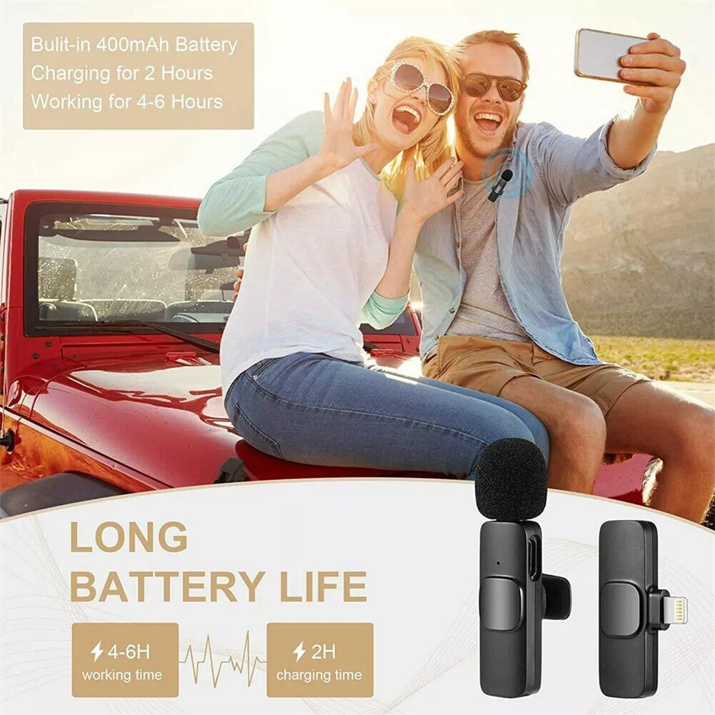 Wireless Lavalier Lapel Microphone Audio Video Recording Mic for Iphone/Android